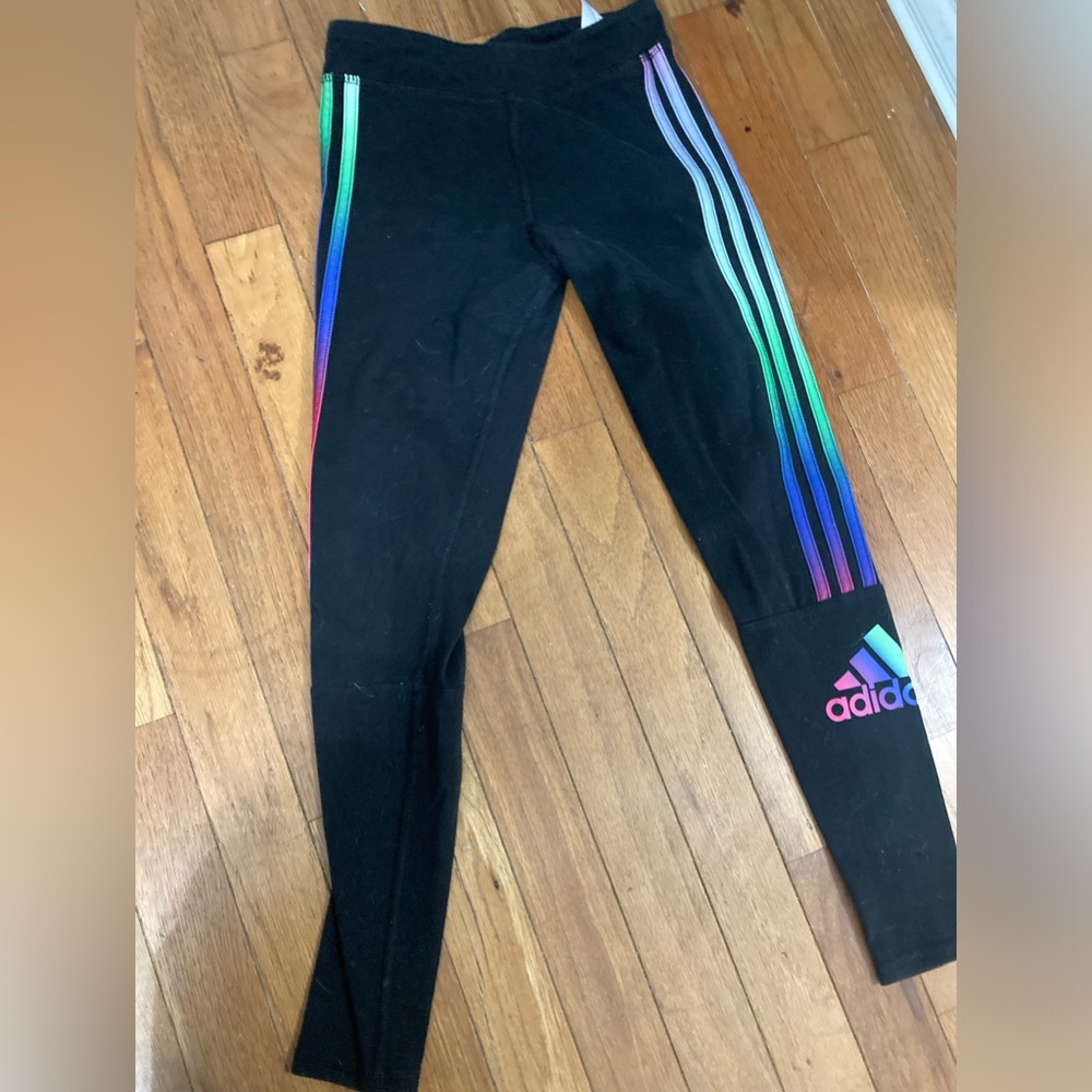 Girls Adidas Black and Rainbow Leggings